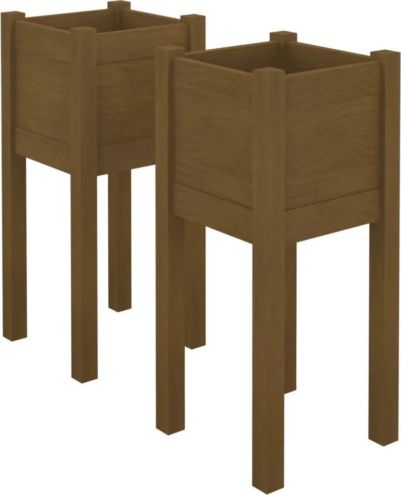 vidaXL Jardiniere grădină 2 buc. maro miere 31x31x70 cm lemn masiv pin