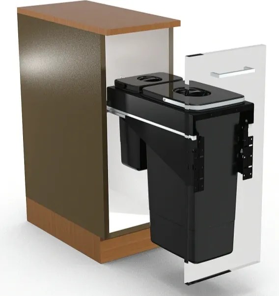 Cos gunoi incorporabil Front 30 Ecomax, cu extragere automata, colectare selectiva, gri antracit, 1 x 26 l + 1 x 7 l H:530 mm, L:260 mm,:A: 480 mm,