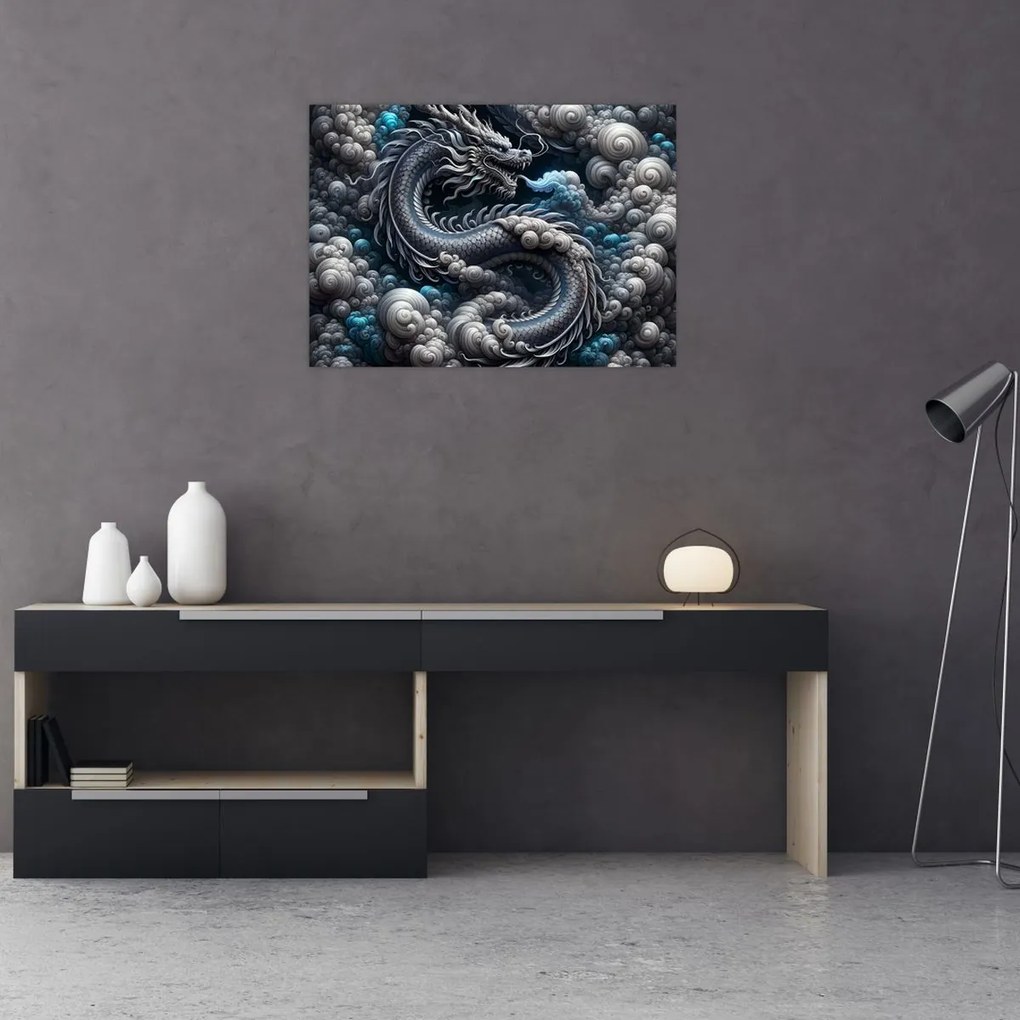 Tablou pe sticlă – Dragon în fum (70x50 cm)