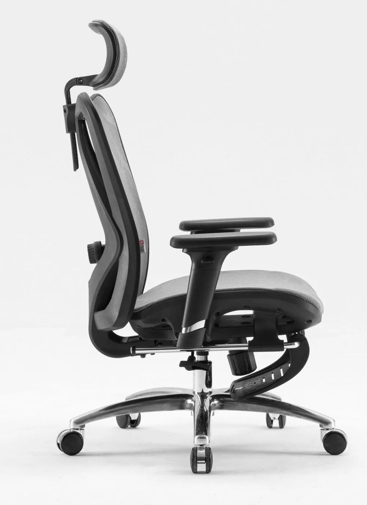 Scaun ergonomic SIHOO M57B, Suport lombar 2D, Cotiera 3D, Tetiera reglabila, mecanism inclinare/blocare in 3 pozitii, suport picioare, Mesh, Gri/Negru
