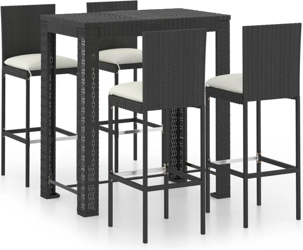 vidaXL Set mobilier bar de exterior cu perne 5 piese, negru, poliratan