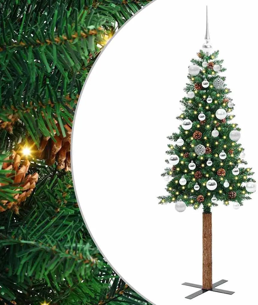 vidaXL Brad de Crăciun subțire Verde 150 cm PVC și lemn de PIN masiv