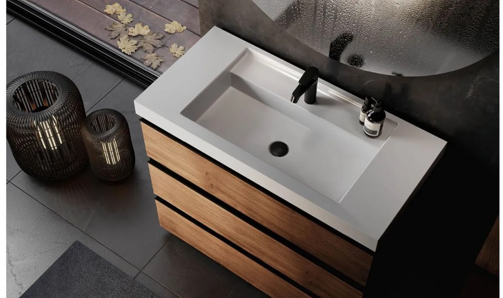 Set mobilier baie (masca suspendata cu 2 sertare si lavoar) Kolpa San Harmony 120x48xH61, stejar natur