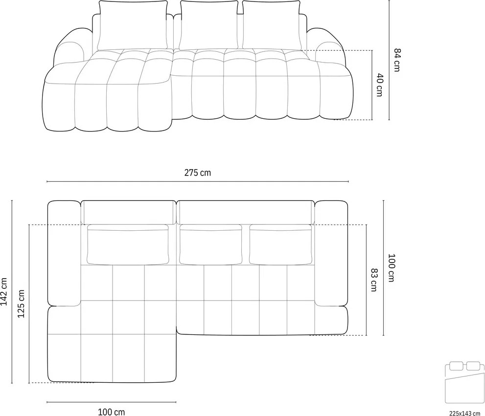 Coltar extensibil stanga 3 locuri, Linz, Cosmopolitan Design, 275x142x84 cm, catifea, verde