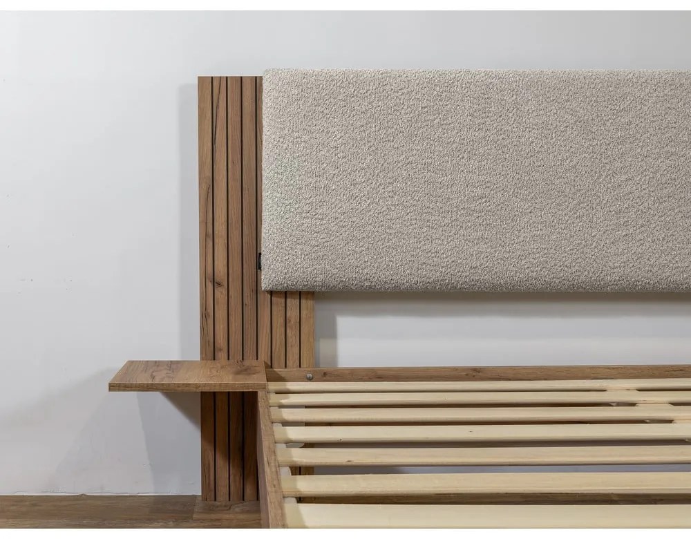 Pat matrimonial gri deschis cu somieră 160x200 cm Lior – Bobochic Paris