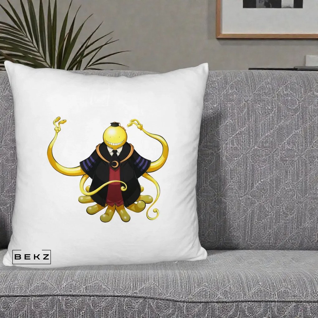Perna Personalizata Assassination Classroom Koro-sensei, 40x40 cm, Alb Pufos, Husa Detasabila, Perna Inclusa, BEKZ®