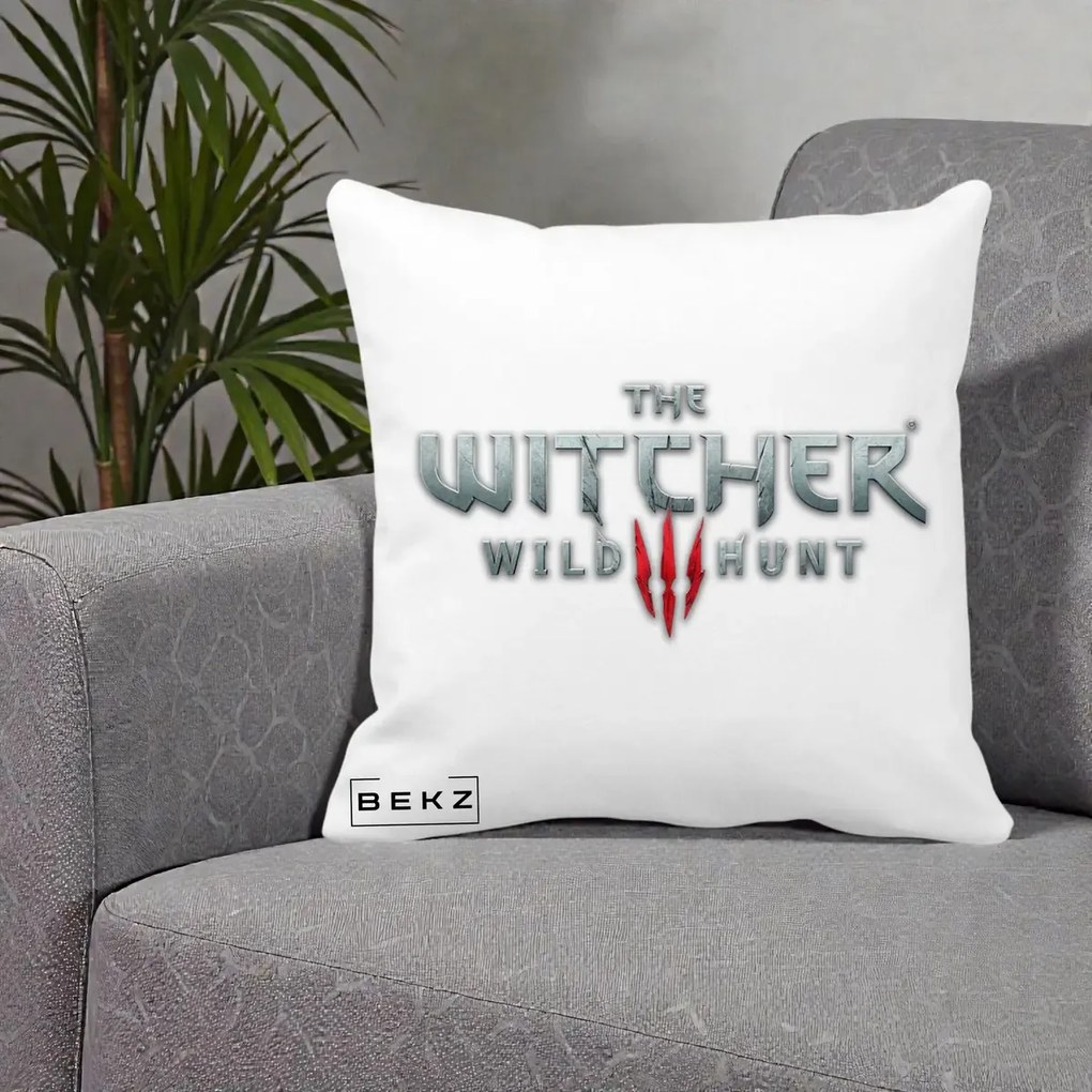 Perna Personalizata The Witcher 3 Wild Hunt, 40x40 cm, Alba Mata, Husa Detasabila, Perna Inclusa, BEKZ®