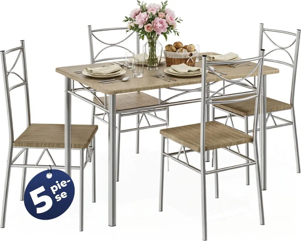 Set de mese de dining PAUL, 5 bucăți, maro stejar Jurhan