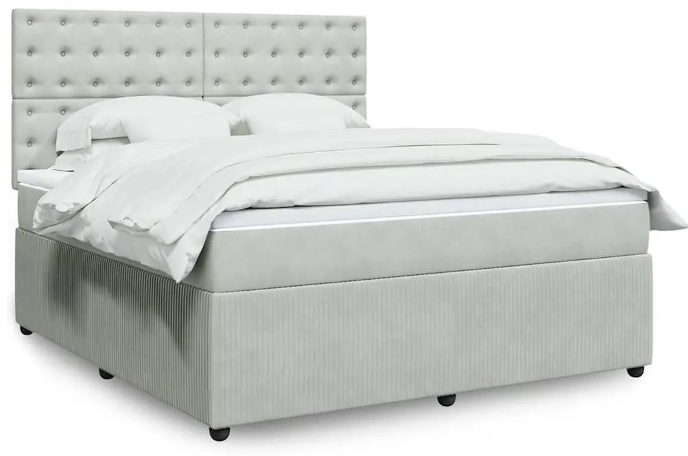 vidaXL Pat box spring cu saltea, gri deschis, 180x200 cm, catifea