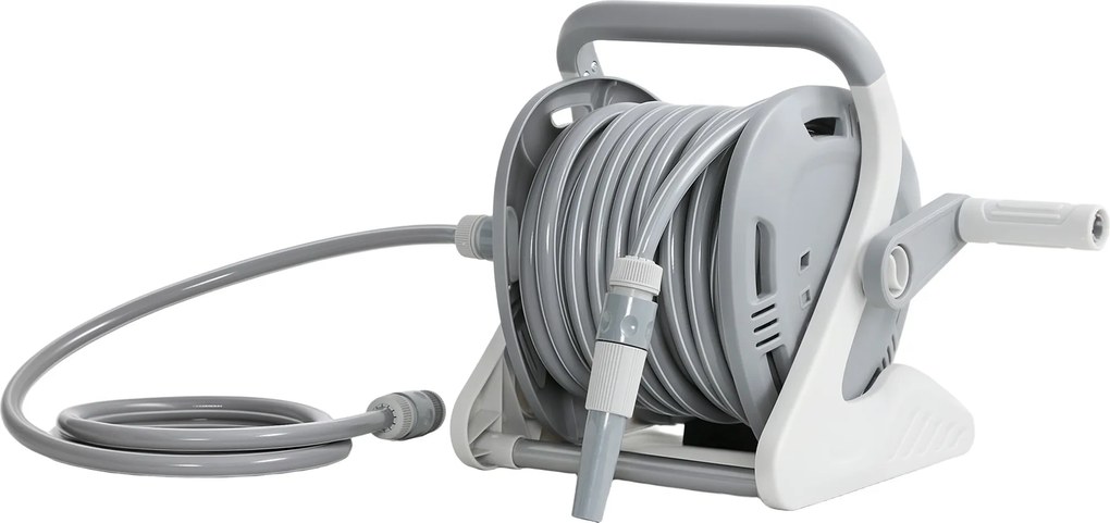 Outsunny Tambur furtun udare montat pe perete 20+2 m x Ø 15 mm, Devidor portabil pentru furtunuri, Duză cu 2 moduri, Gri | Aosom Romania