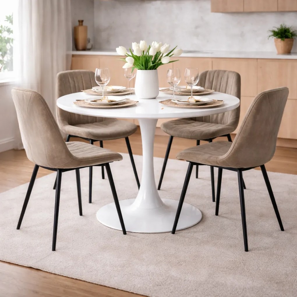 Masă dining, rundă, alb mat, diametru 110 cm, REVENTON NEW