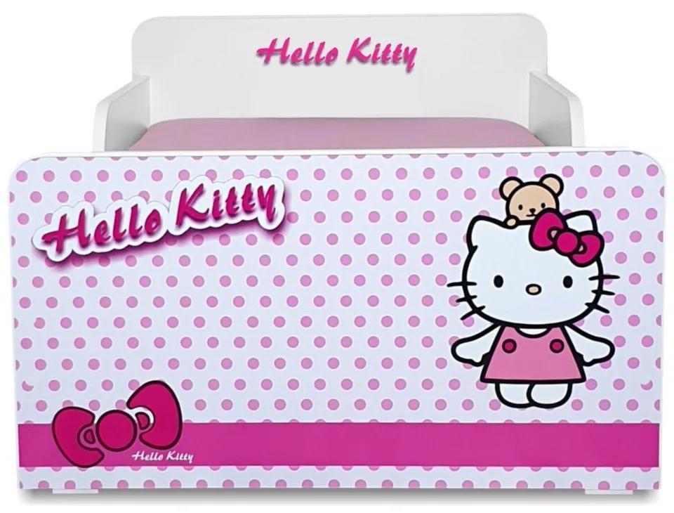 Pat copii Hello Kitty 2-12 ani + saltea 160x80x12 cm + husa impermeabila