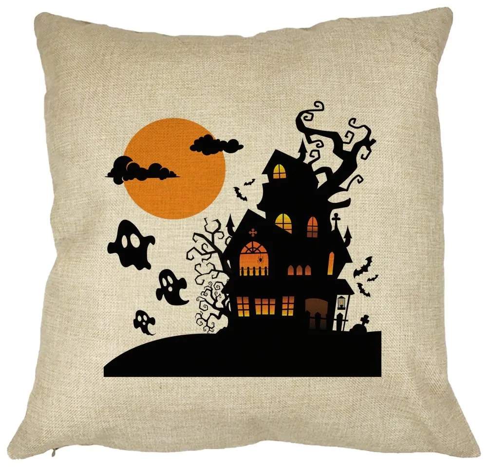 Perna Decorativa cu motiv de Halloween 4, 40x40 cm, Husa Detasabila, Burduf