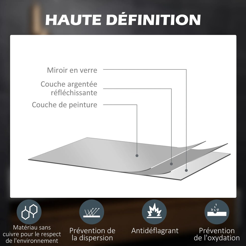 kleankin Oglindă de baie rectangulară cu LED, funcție antiabur, luminozitate reglabilă, oglindă cu zoom x3 80 x 60 cm transparent | Aosom Romania