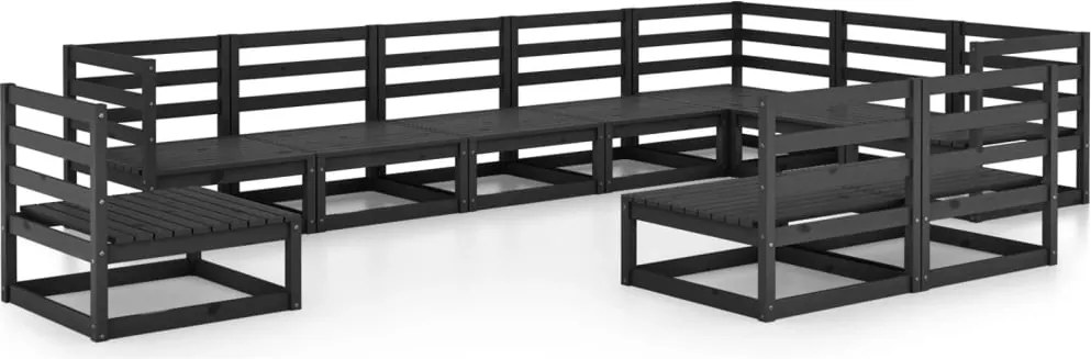 vidaXL Set mobilier relaxare de grădină 10 piese negru lemn masiv pin