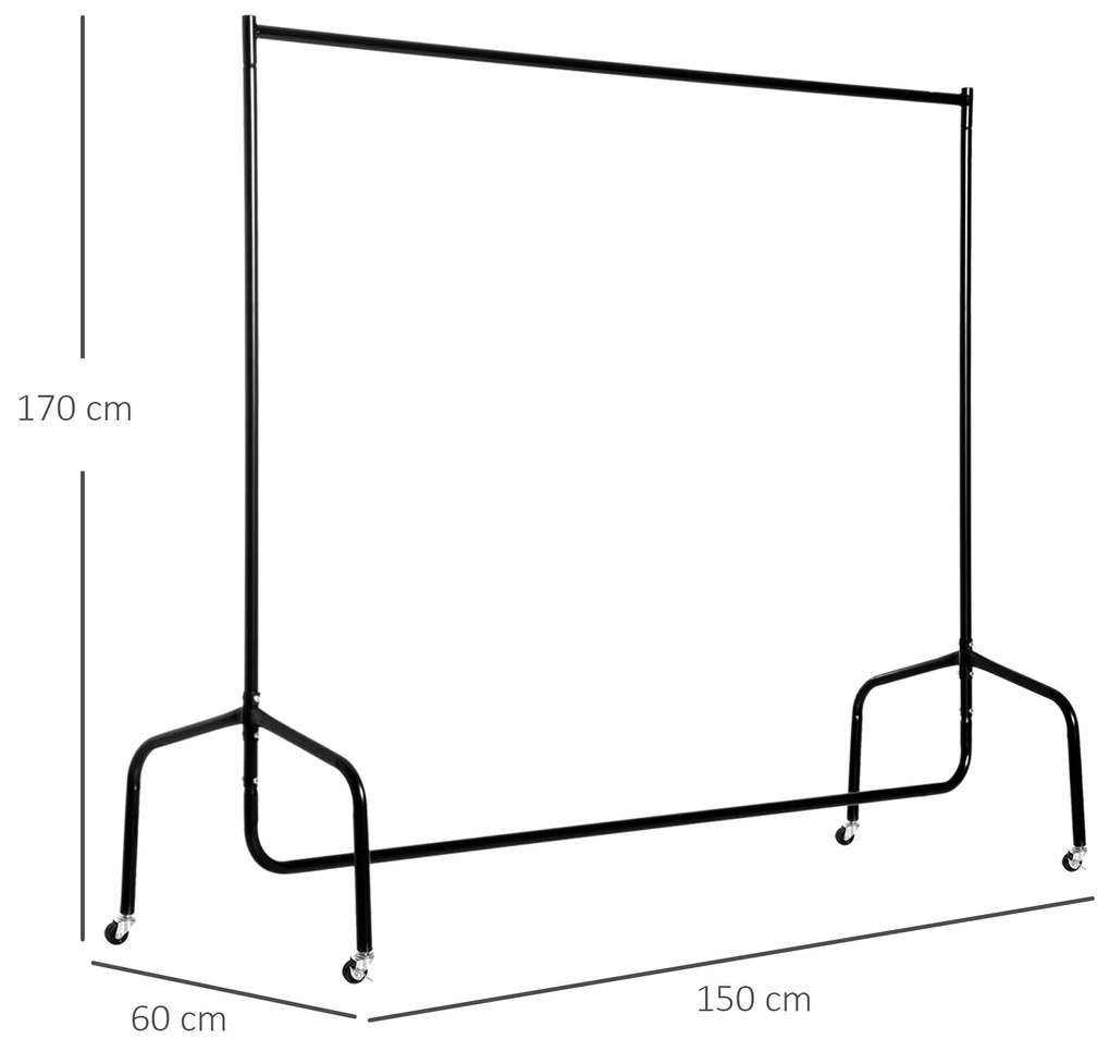 HOMCOM Suport pentru haine cu 4 roți de fier, 150x60x150cm | Aosom Romania