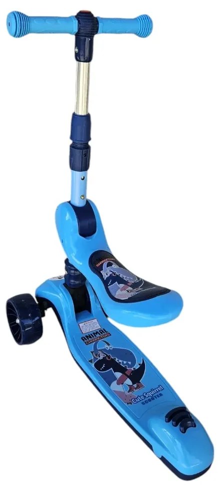 Trotineta 2 in 1 pentru copii cu roti luminoase din silicon NOVOKIDS™ Mini Scooter 8130, Cu melodii , 3 roti, Pliabila, Maner reglabil pe inaltime,