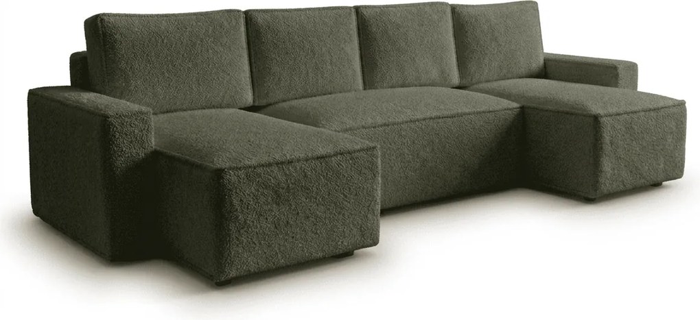 Canapea extensibila in forma de U SMART BOUCLE, verde inchis, 303x143 cm