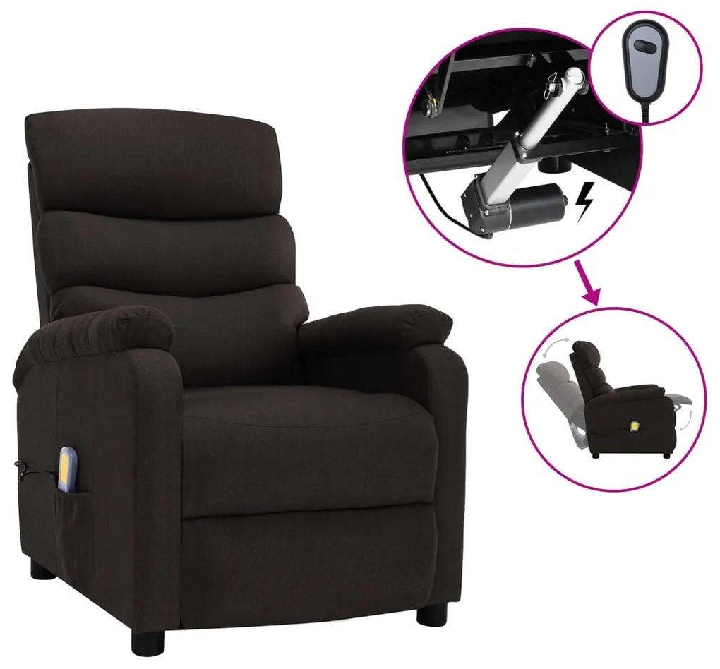 Fotoliu de masaj rabatabil electric, maro închis, textil