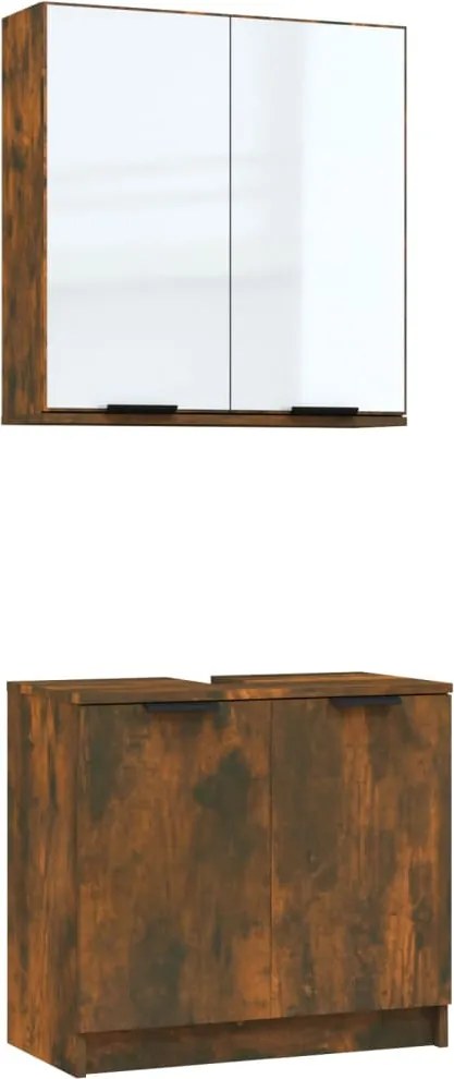 vidaXL Set dulapuri de baie, 2 piese, stejar afumat, lemn prelucrat