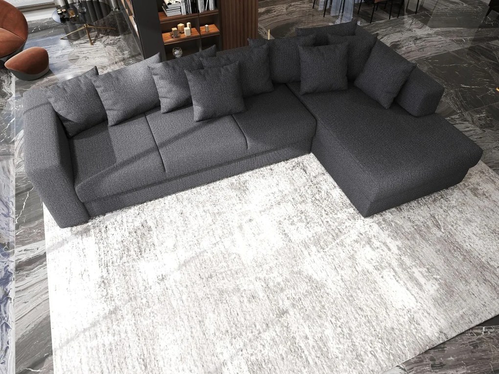 Colțar extensibil dumonde cu ladă de depozitare si sezut confortabil din spuma high-density, Gloria Enjoy Grafit 320x183 cm