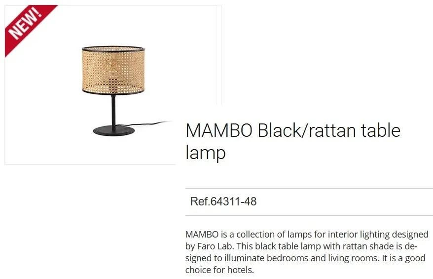Veioza / Lampa de masa moderna design natural MAMBO negru/ratan 64311-48
