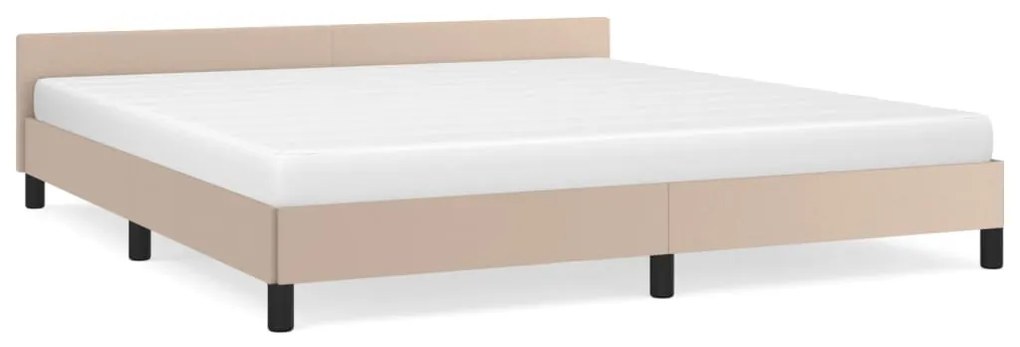 347512 vidaXL Cadru de pat cu tăblie, cappuccino, 160x200 cm, piele ecologică