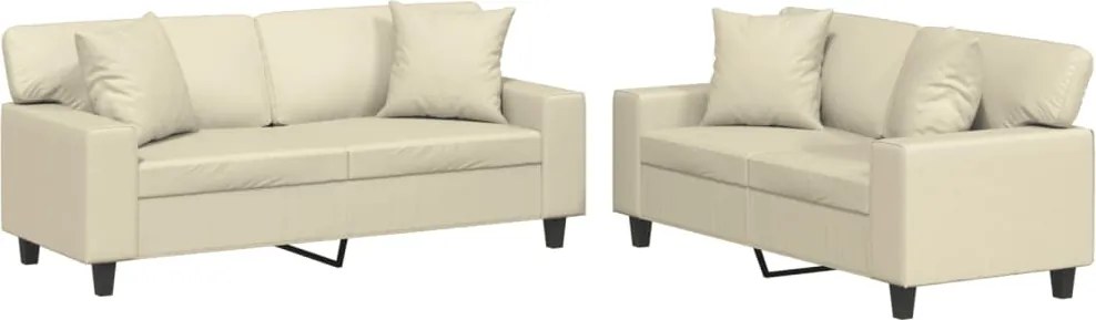 vidaXL Set de canapele cu perne, 2 piese, crem, piele ecologică