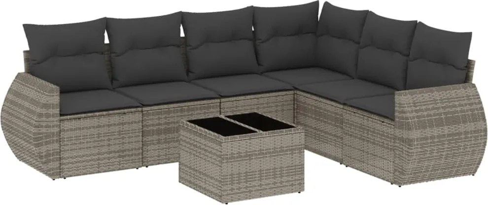 vidaXL Set canapele de grădină, 7 piese, cu perne, gri, poliratan