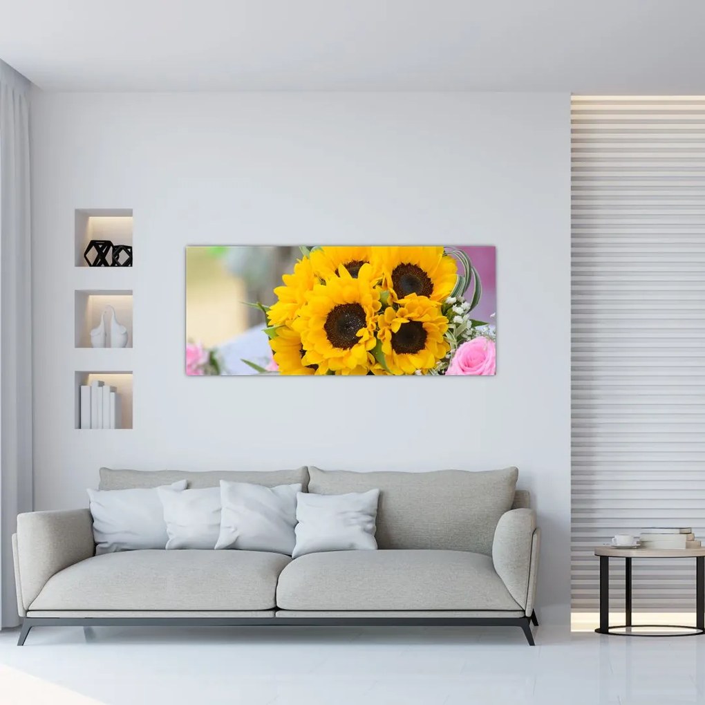 Tablou cu buchetul miresii de floarea soarelui (120x50 cm), în 40 de alte dimensiuni noi