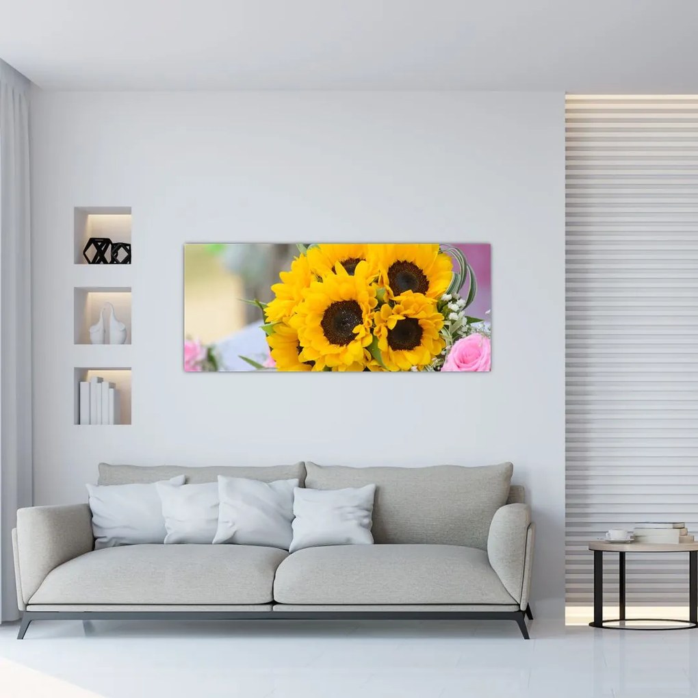 Tablou cu buchetul miresii de floarea soarelui (120x50 cm)