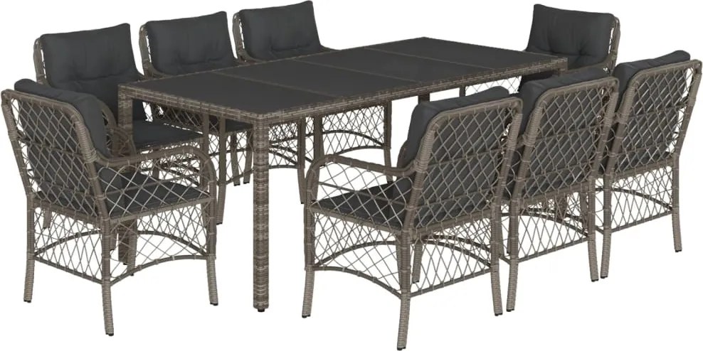 vidaXL Set mobilier grădină cu perne, 9 piese, gri, poliratan