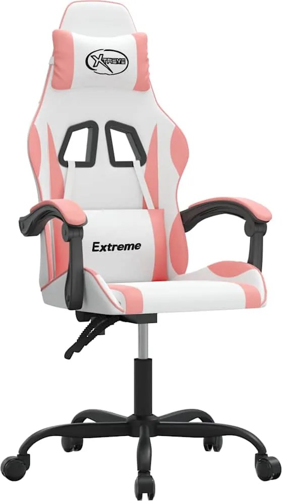 vidaXL Scaun de gaming pivotant, alb și roz, piele ecologică