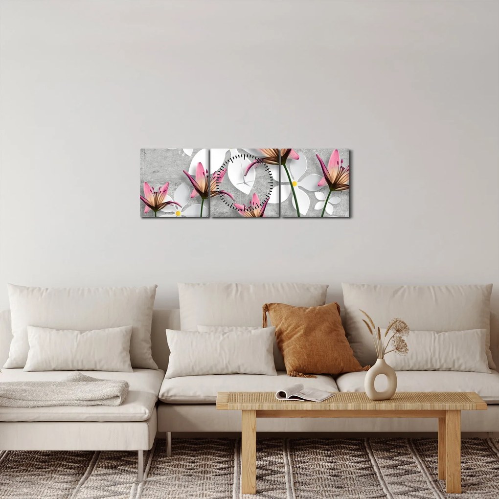 Tablou cu abstracție florală (cu ceas) (90x30 cm)