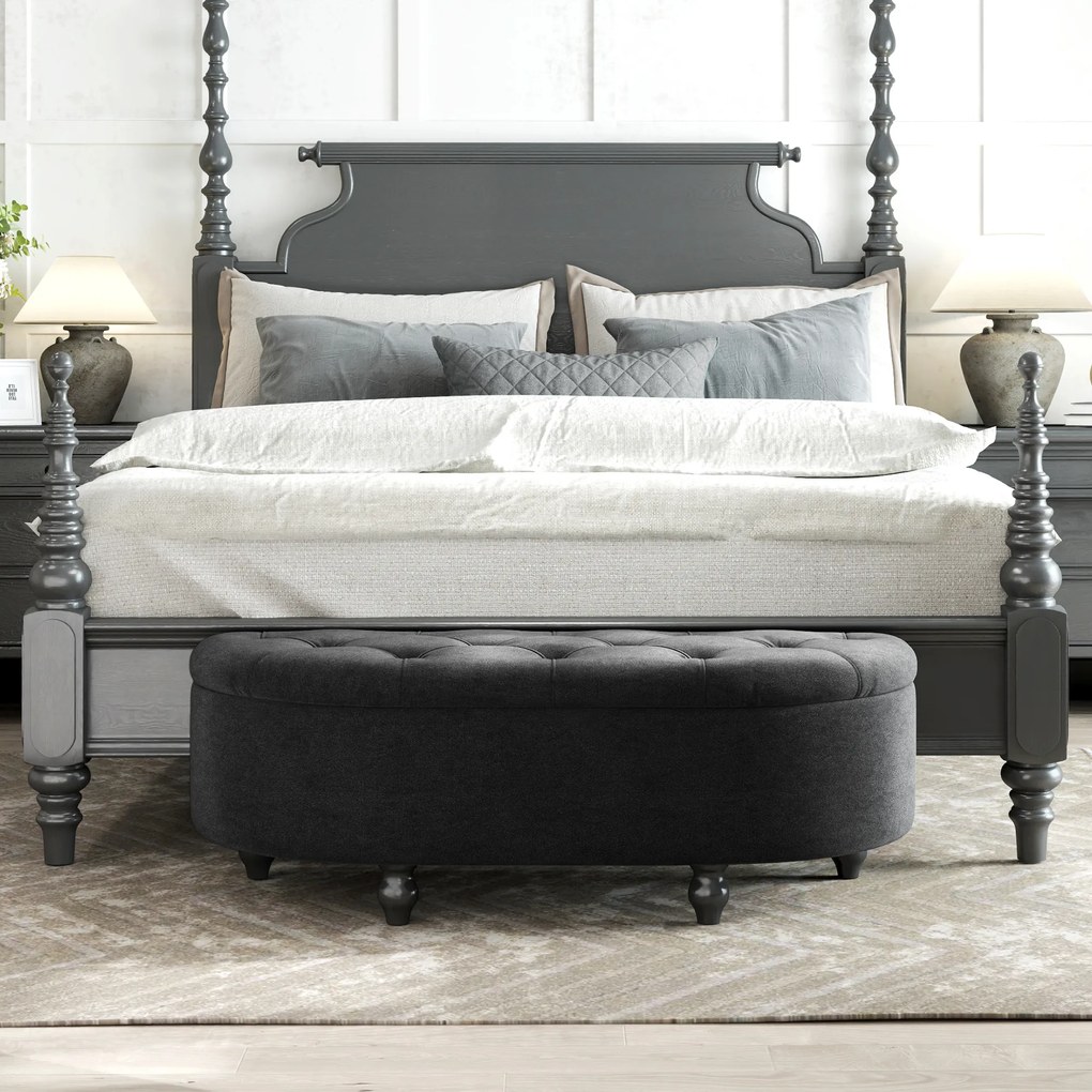 HOMCOM Bancă cu spațiu de depozitare, Bancă de dormit, capac soft-close, aspect de catifea, 120 x 46 x 42 cm, Gri închis | Aosom Romania