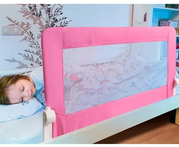 Bariera protectie pat copii material textil -roz