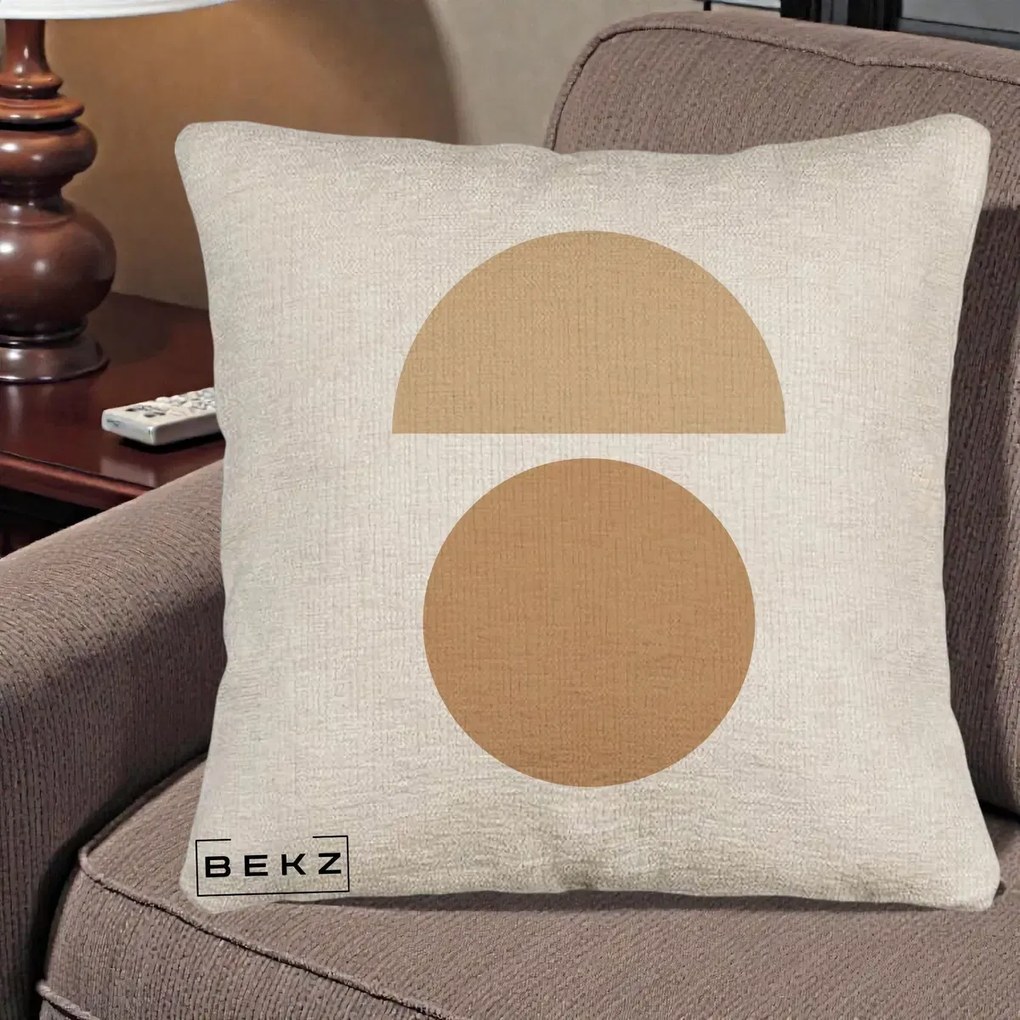 Perna Decorativa Geometric Minimalist Auriu, 40x40 cm, Bej Canapea, Husa Detasabila, Perna Inclusa, BEKZ®