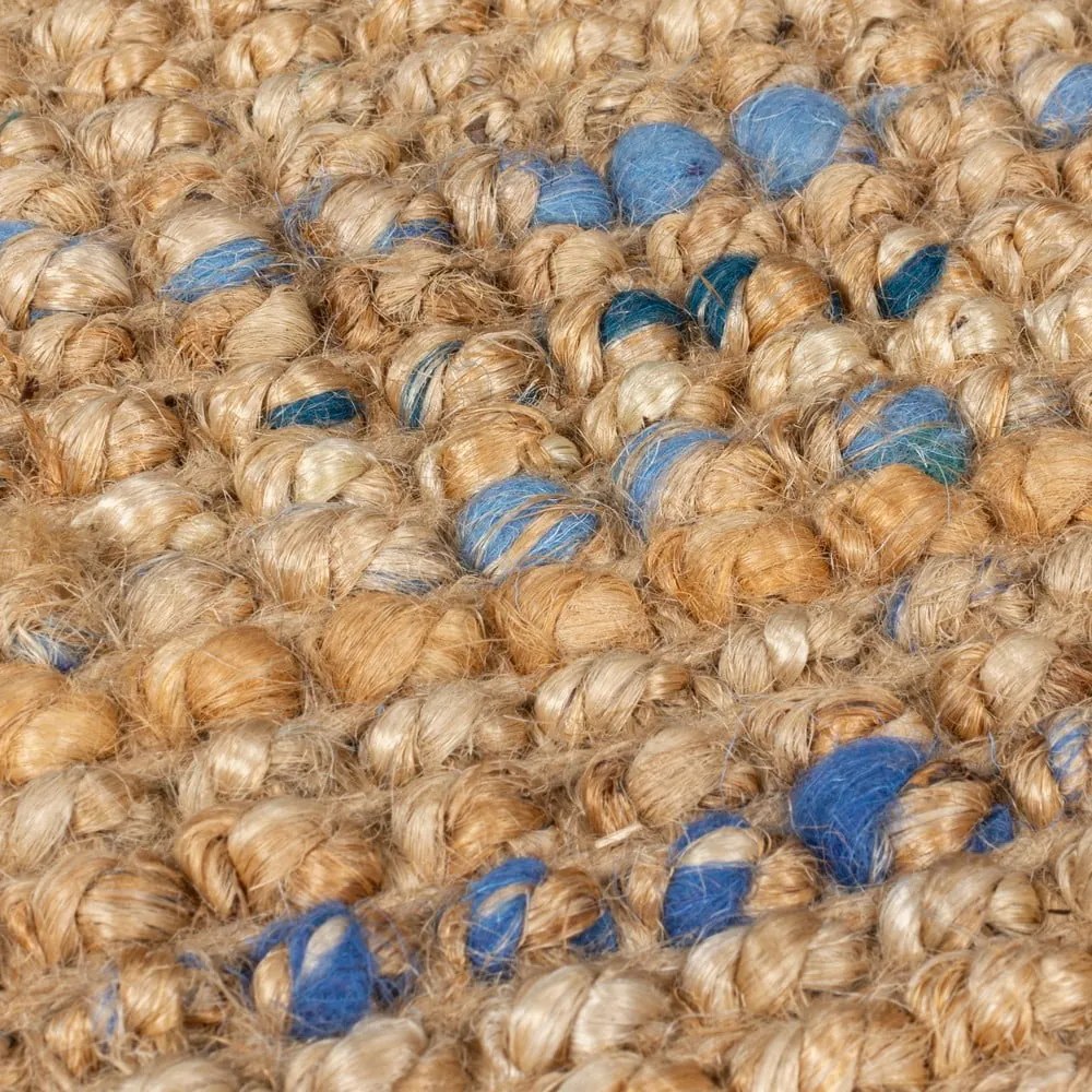 Covor tip traversă albastru/în culoare naturală țesut manual din iută 60x230 cm Jute Boucle Blue – Flair Rugs