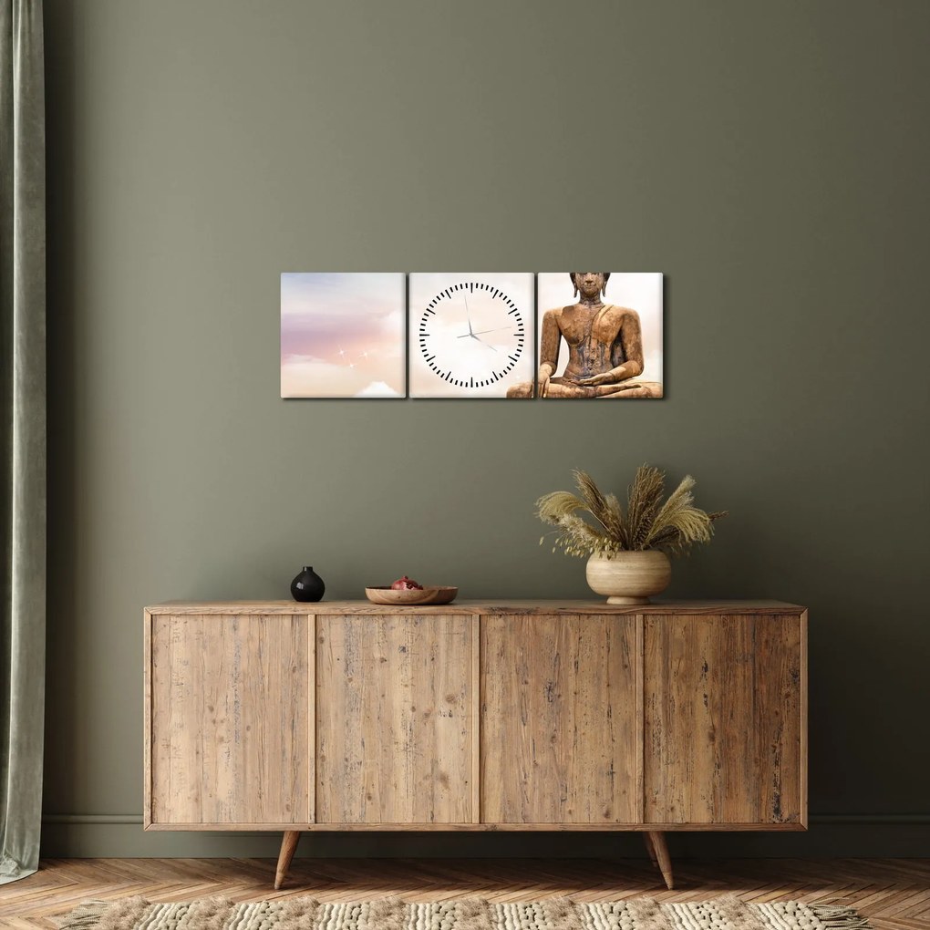 Tablou - Buddha care supraveghează pământul (cu ceas) (90x30 cm)