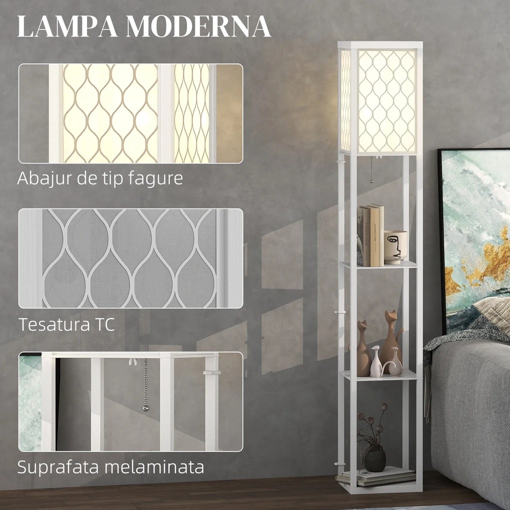 Homcom Lampa Pom 160 cm – Negru cu Rafturi pe 3 Niveluri | Aosom Romania