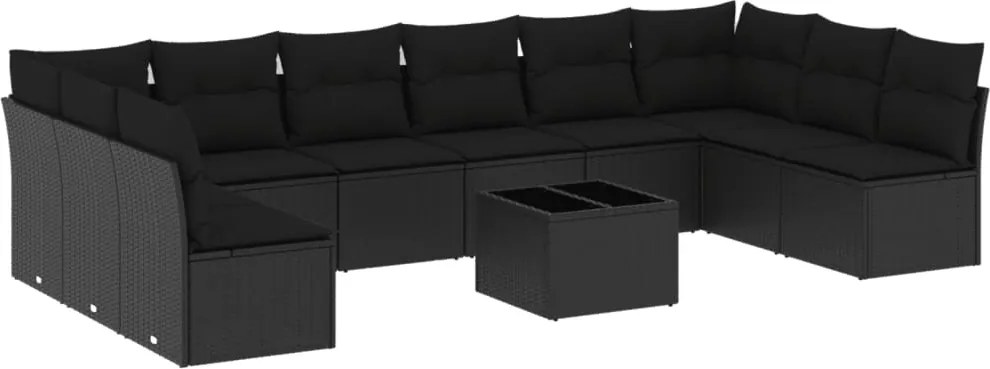 vidaXL Set canapele de grădină cu perne, 11 piese, negru, poliratan