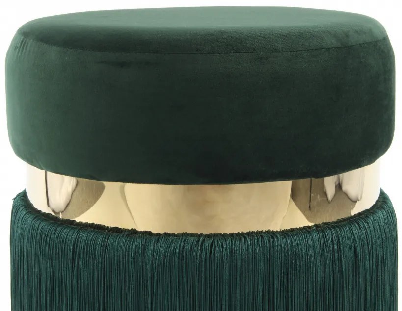 Puf/ Taburet tapitat cu franjuri Rebecca verde / auriu