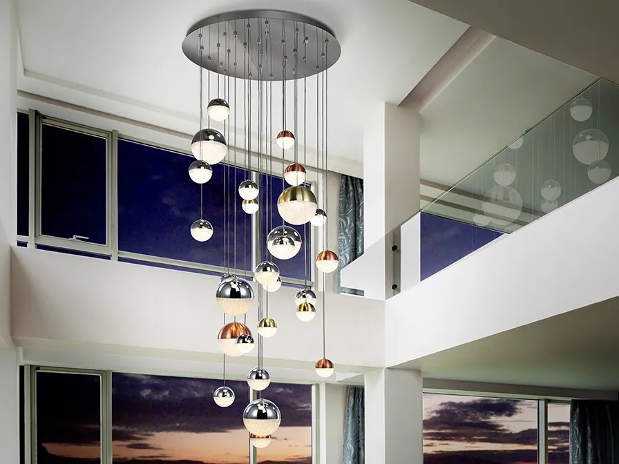 LUSTRA XXL cu 27 pendule LED, H-500cm, DIMABILA prin BLUETOOTH Sphere