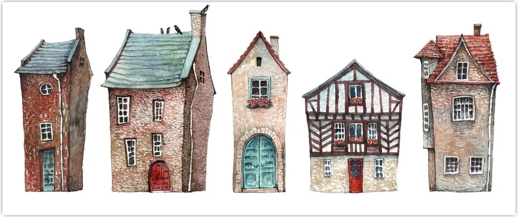 Tablou - Case în acuarelă (120x50 cm)