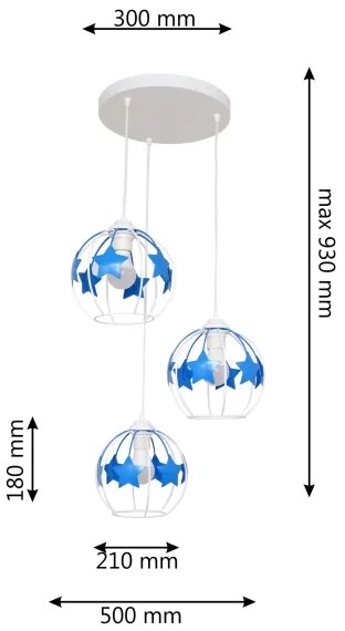 Lustră pe cablu pentru copii STARS 3xE27/15W/230V albastru/alb