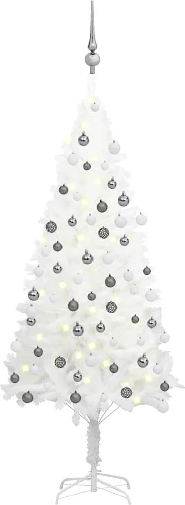 vidaXL Brad Crăciun pre-iluminat artificial, set globuri, alb, 120 cm