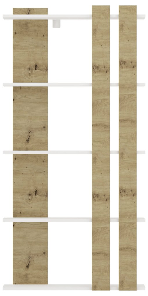 Biblioteca Elmo, 5 Polite, Alb/Stejar Artisan, 80 x 20 x 160 cm