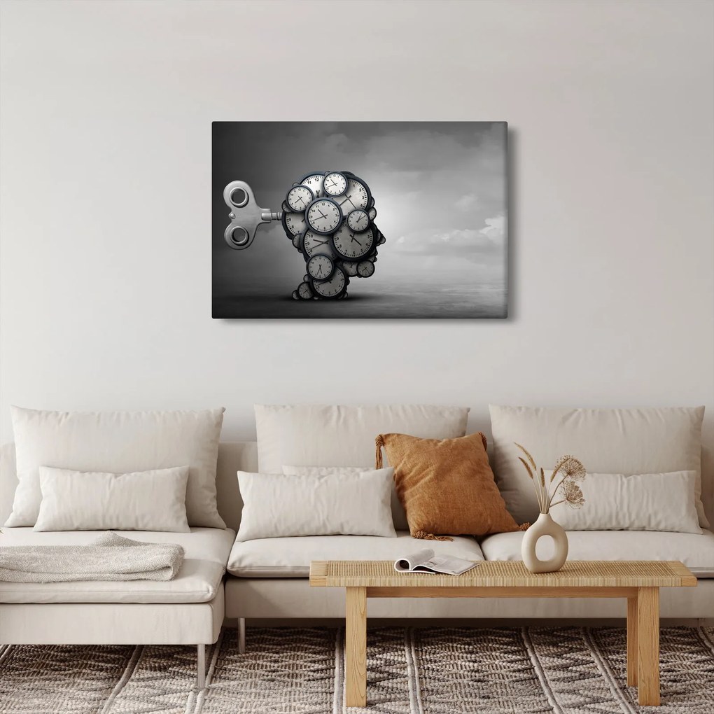 Tablou artistic cu cu cap și ceas (90x60 cm)