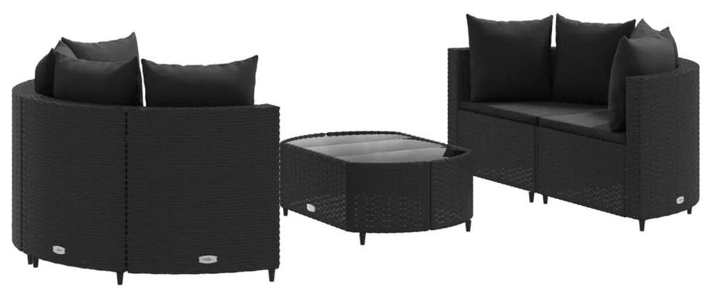 3308443 vidaXL Set mobilier de grădină cu perne, 5 piese, negru, poliratan