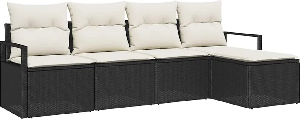 vidaXL Set de canapea cu pernă 5 pcs Negru și Crem poliratan